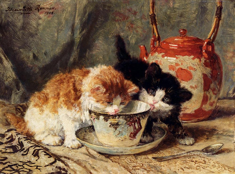 La hora del té animal gato Henriette Ronner Knip Pintura al óleo